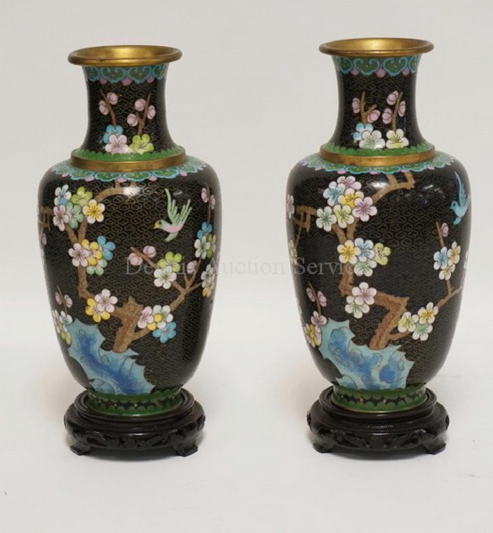 PAIR OF CLOISONNE VASES DECORATED WITH FLOWERING TREES (1 of 5)