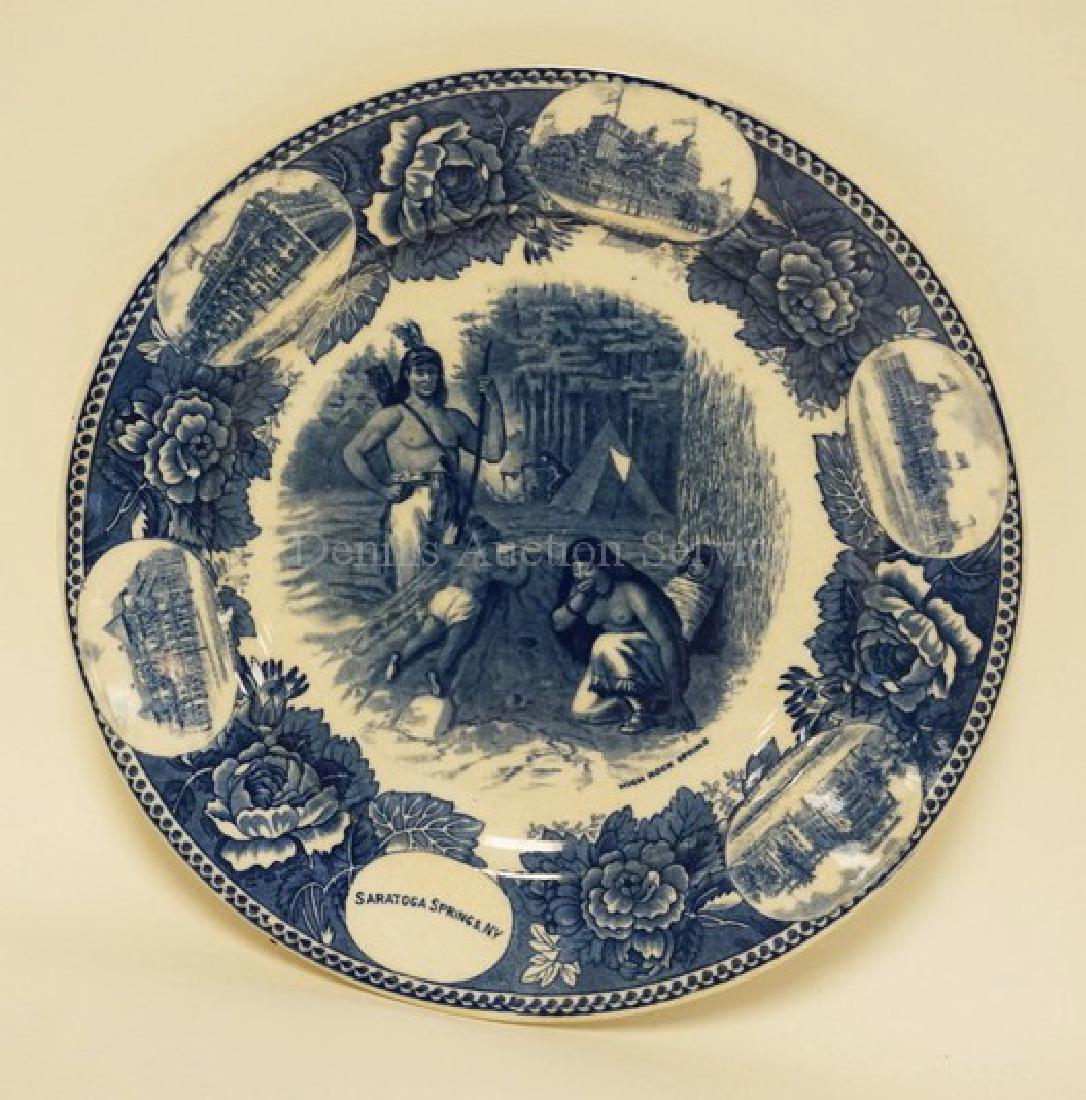 WEDGWOOD BLUE TRANSFERWARE PLATE DEPICTING NATIVE (1 of 5)