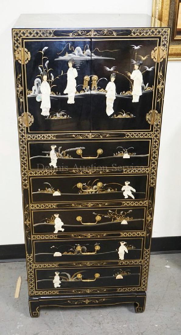 CHINOISERIE DECORATED CABINET HAVING 2 DOORS OVER 5 (1 of 3)