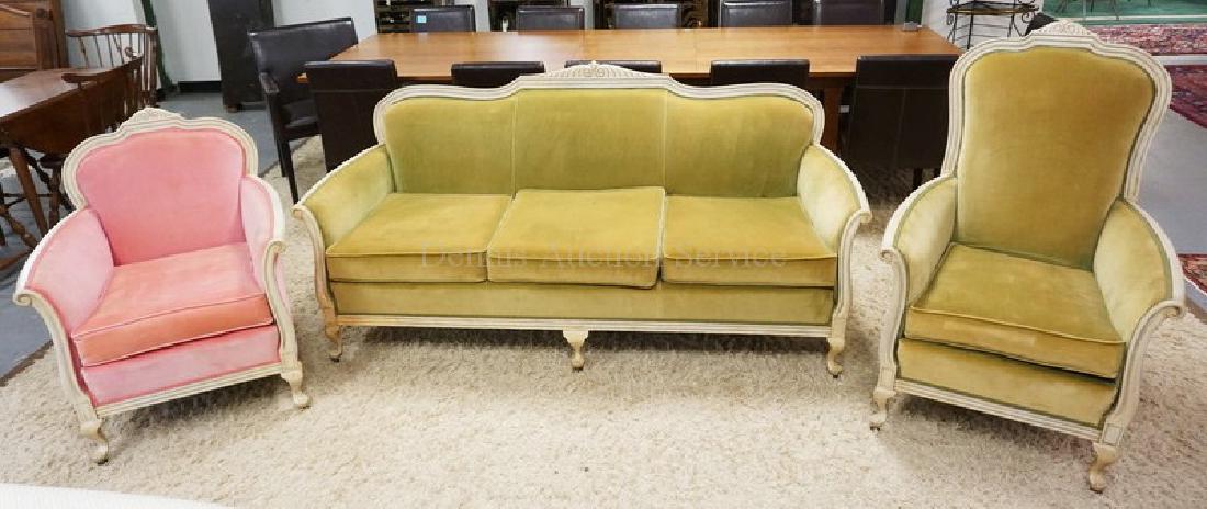 3 PIECE CARVED LIVING ROOM SET. SOFA AND 2 CHAIRS. (1 of 2)