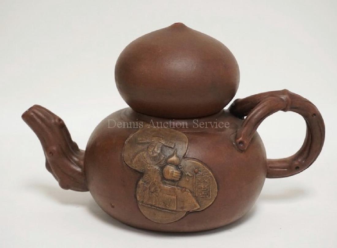 ASIAN POTTERY TEAPOT WITH GOURD SHAPED VIGNETTES OF AN (1 of 4)