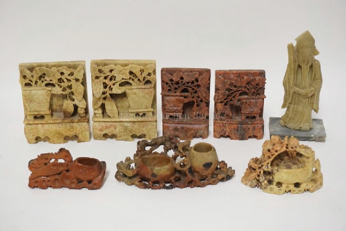 8 PIECE LOT OF ASIAN CARVED SOAPSTONE. 2 PAIRS OF (1 of 1)