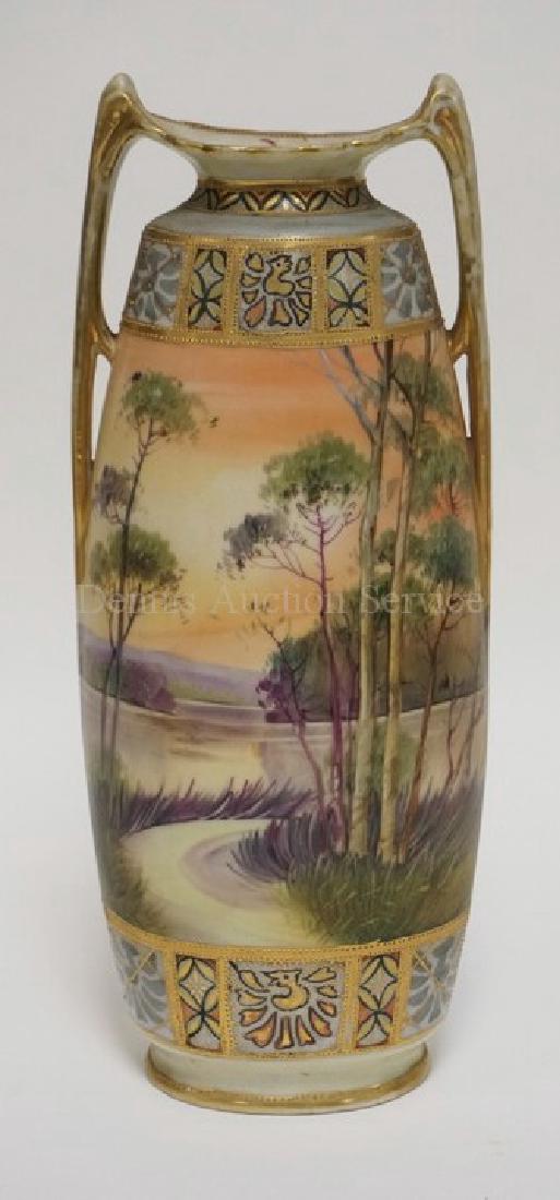 SCENIC HAND PAINTED NIPPON VASE. DOUBLE HANDLED. 12 (1 of 4)