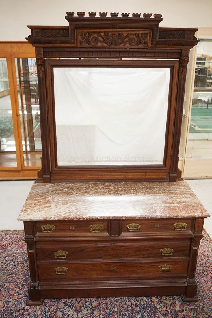 VICTORIAN WALNUT MARBLE TOP CHEST OF DRAWERS WITH (1 of 4)