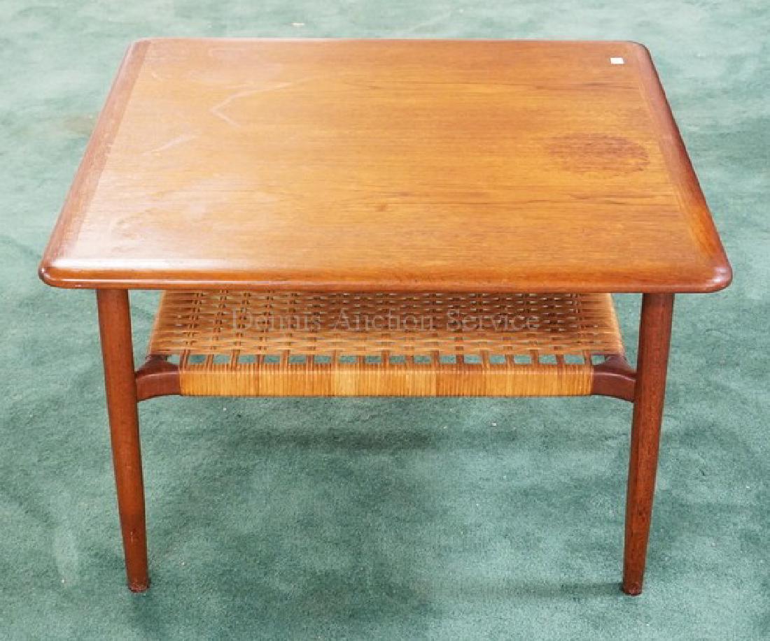 DANISH MODERN COFFEE TABLE WITH A CANED LOWER SHELF. 31 (1 of 1)
