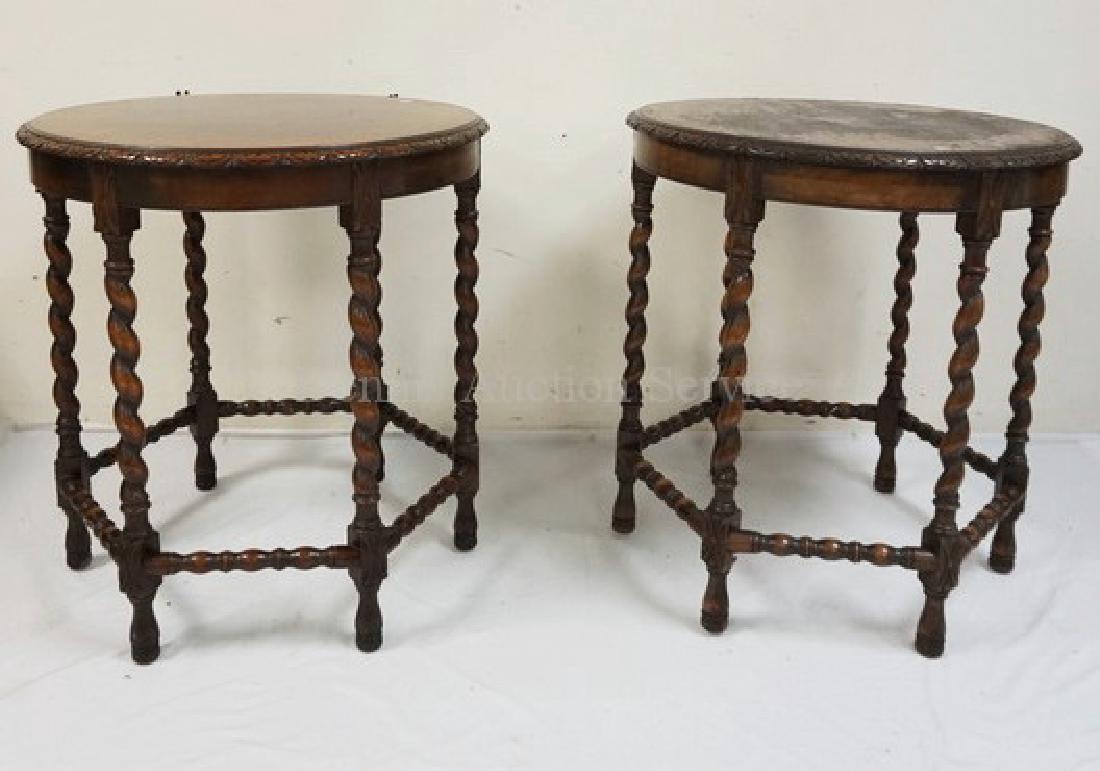 PAIR OF KITTINGER WALNUT LAMP TABLES WITH CARVED RIMS (1 of 4)