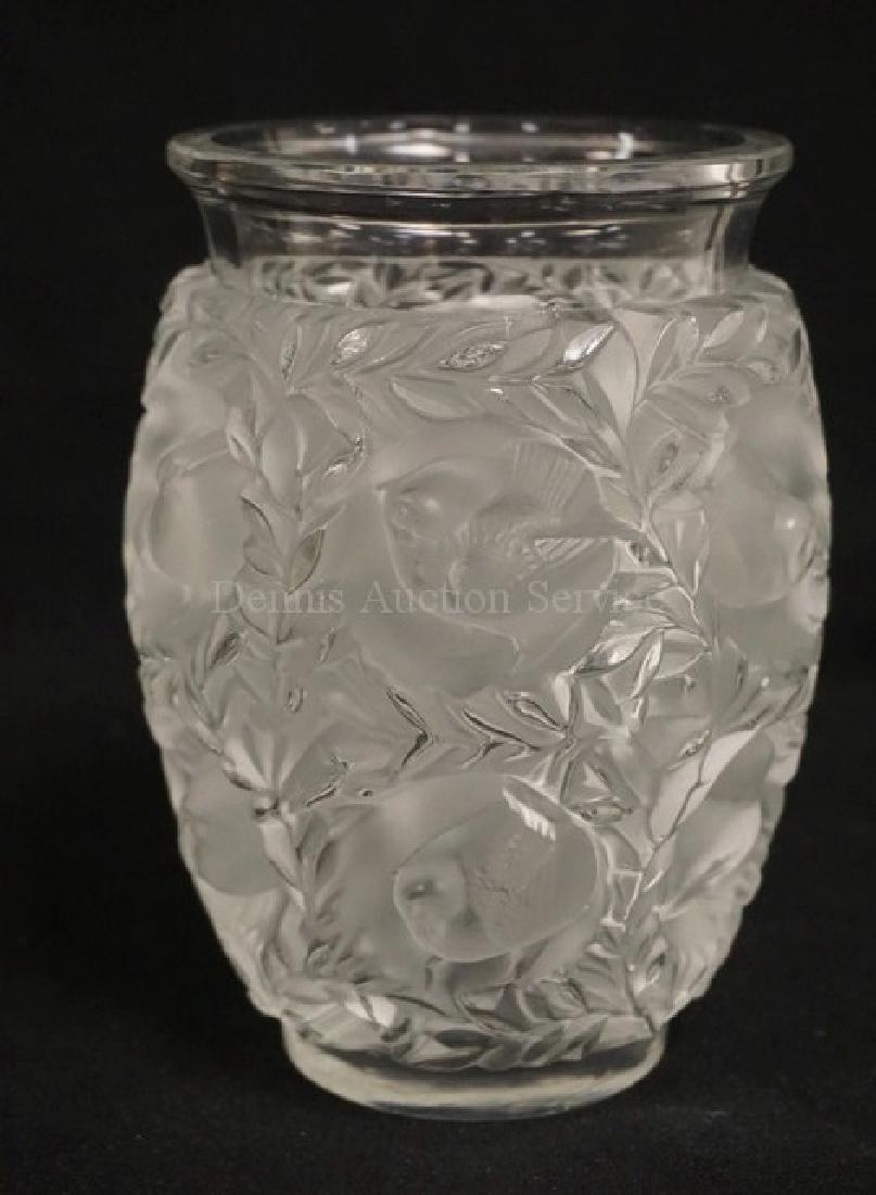 LALIQUE FRANCE CLEAR & FROSTED CRYSTAL VASE DECORATED (1 of 3)