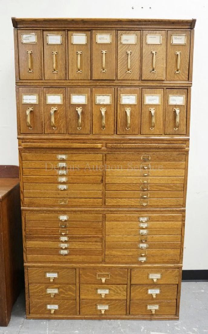 LARGE OAK 5 SECTION FILE CABINET WITH VERTICAL AND FLAT (1 of 2)