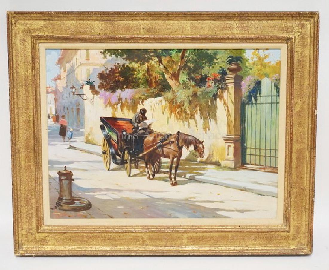 OIL PAINTING ON CANVAS OF A HORSE AND CARRIAGE PARKED (1 of 2)