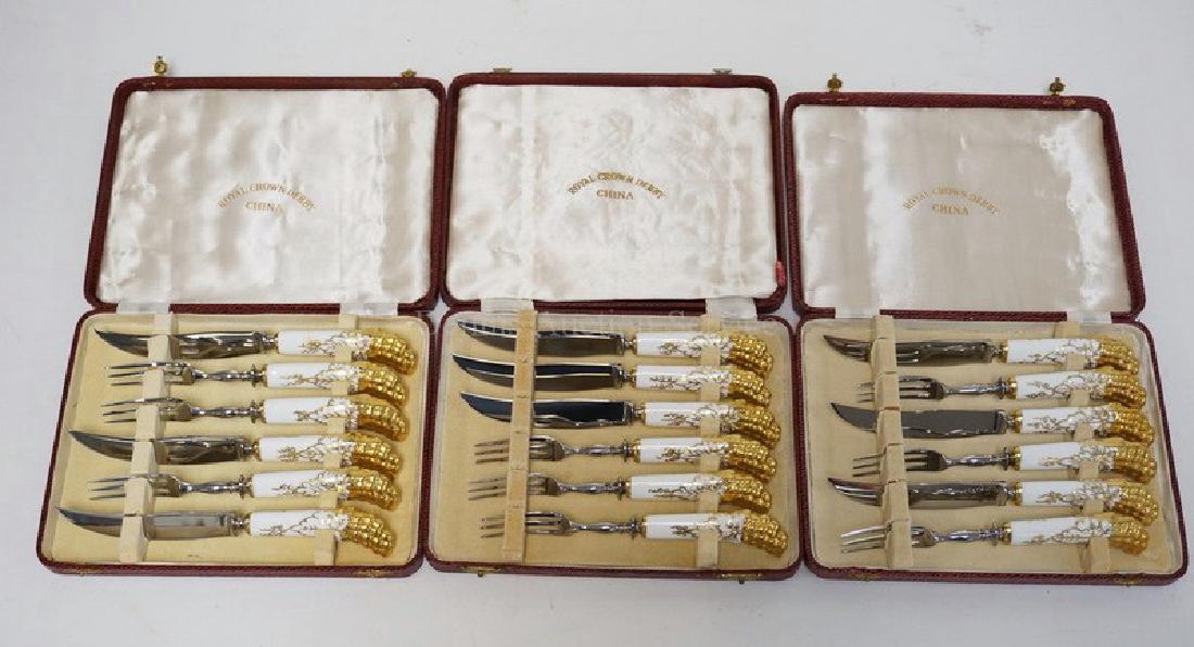 ROYAL CROWN DERBY CUTLERY. 9 EACH OF KNIVES AND FORKS (1 of 2)