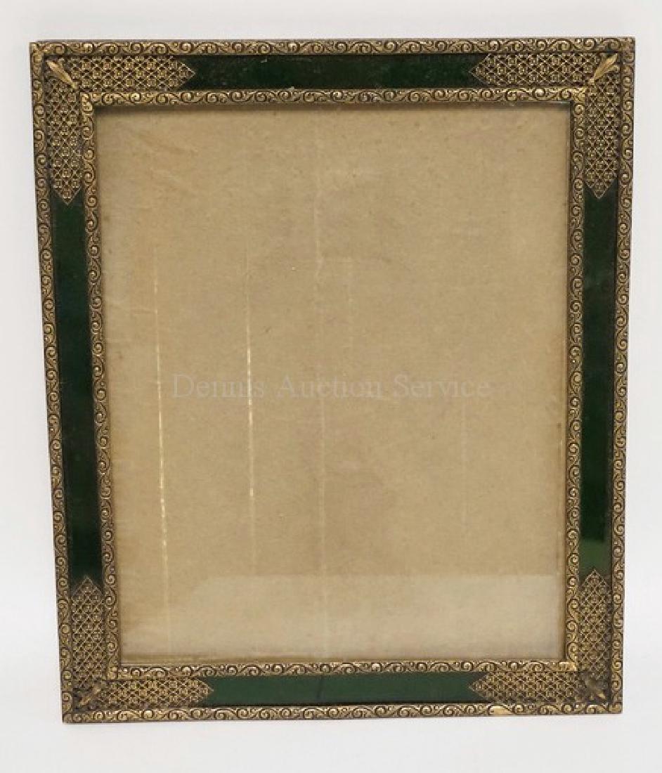 BRASS PHOTO FRAME WITH GREEN GLASS BORDERS. ONE PANEL (1 of 2)