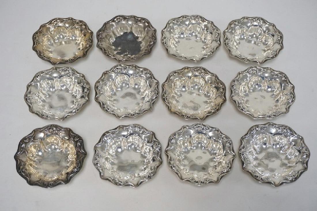 SET OF 12 WALLACE STERLING NUT DISHES. 3 1/2 INCH DIA, (1 of 2)