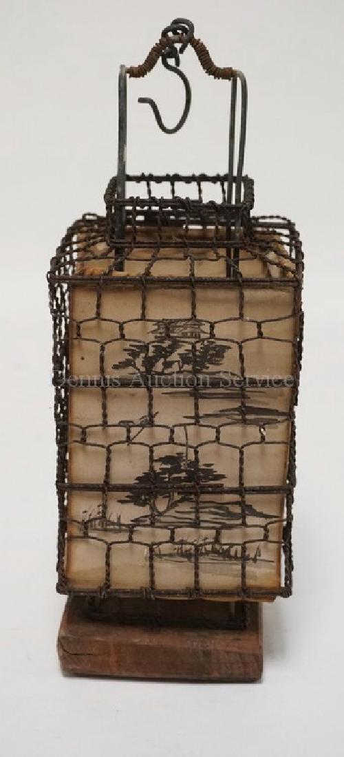 ASIAN HANGING CANDLE LANTERN WITH A DECORATED SHADE (1 of 4)