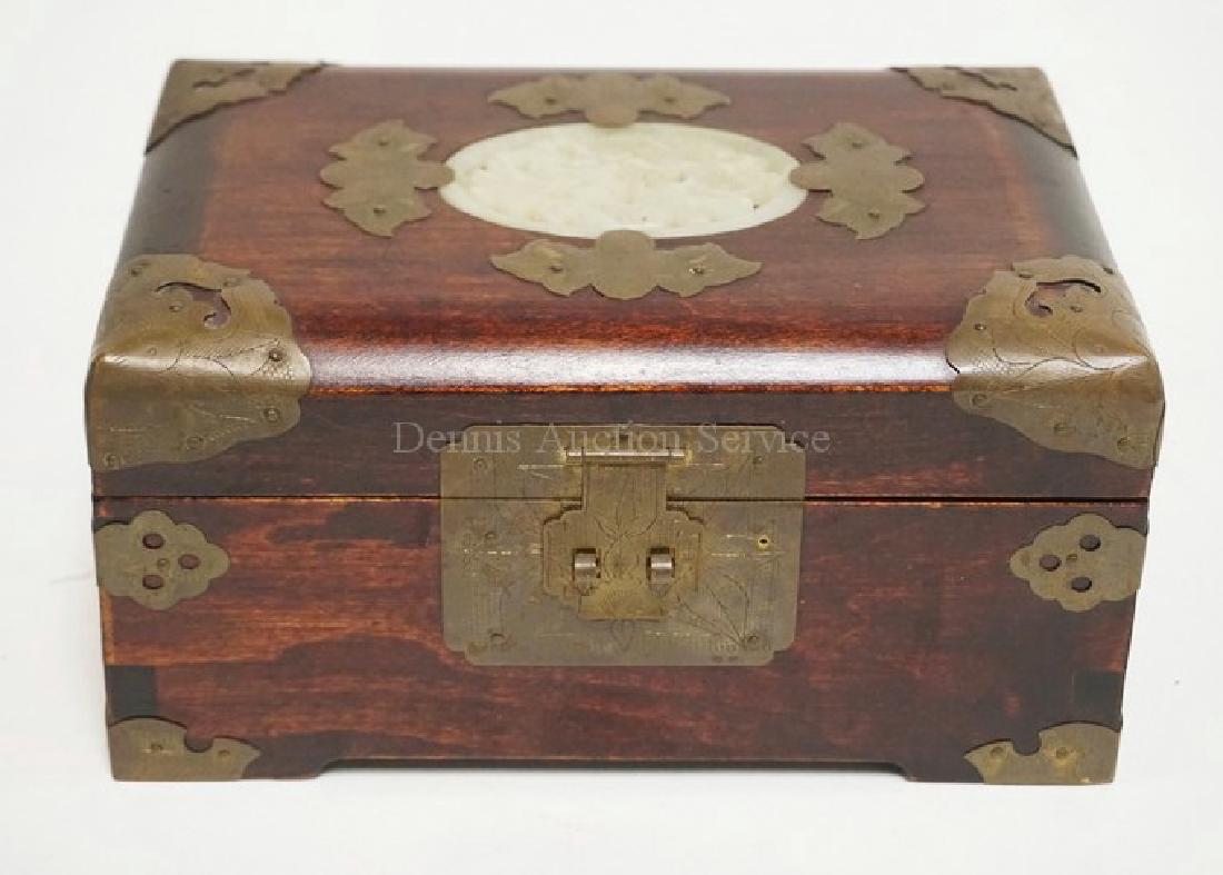 ASIAN JEWELRY BOX ITH BRASS MOUNTS AND A CARVED INSET (1 of 3)