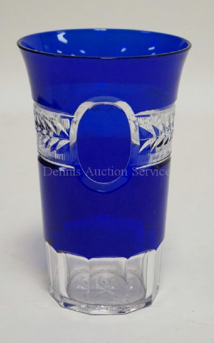 COBALT BLUE CUT TO CLEAR VASE MEASURING 5 1/2 INCHES (1 of 3)