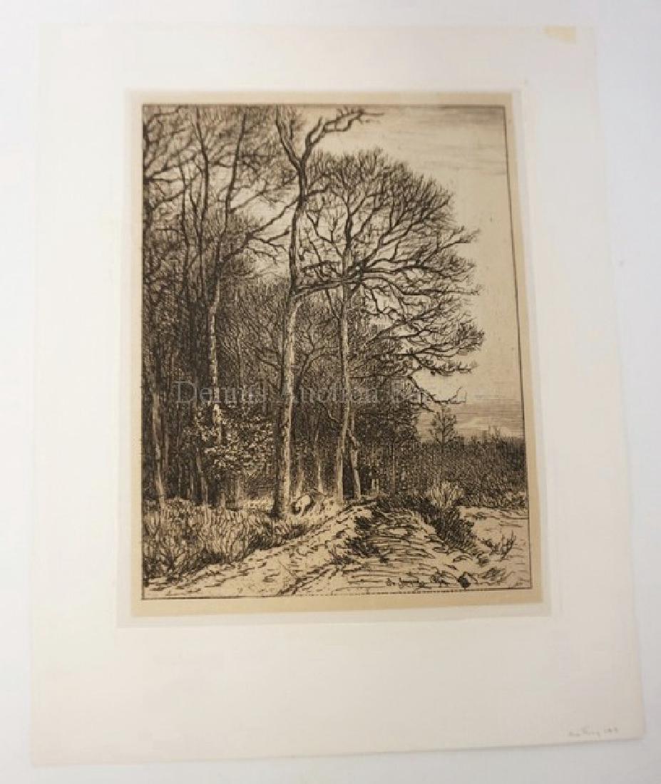 19TH C SIGNED ETCHING. PATH BY A WOODED AREA WITH (1 of 2)