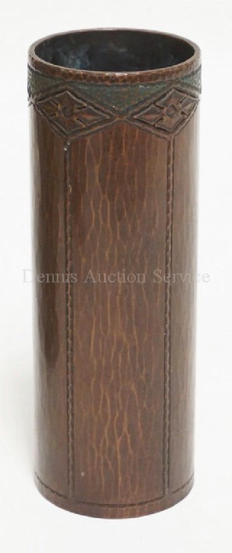 ROYCROFT HAMMERED COPPER CYLINDRICAL VASE. ORB AND (1 of 2)
