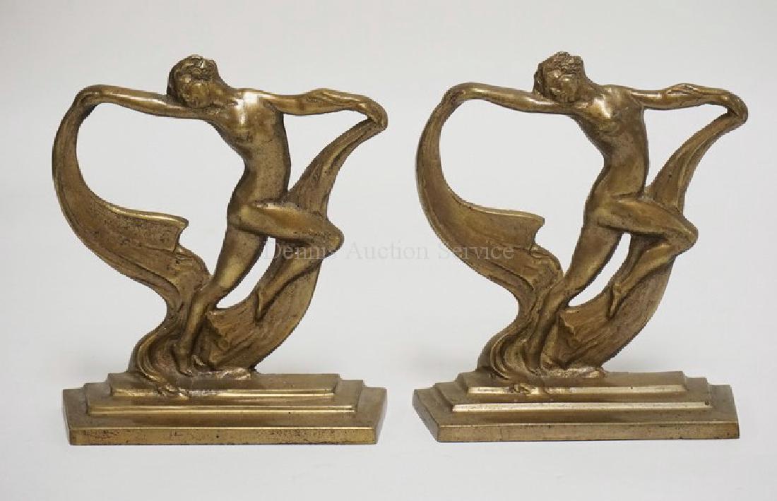 PAIR OF HUBLEY CAST BRASS DANCER BOOKENDS. #295. 6 (1 of 2)