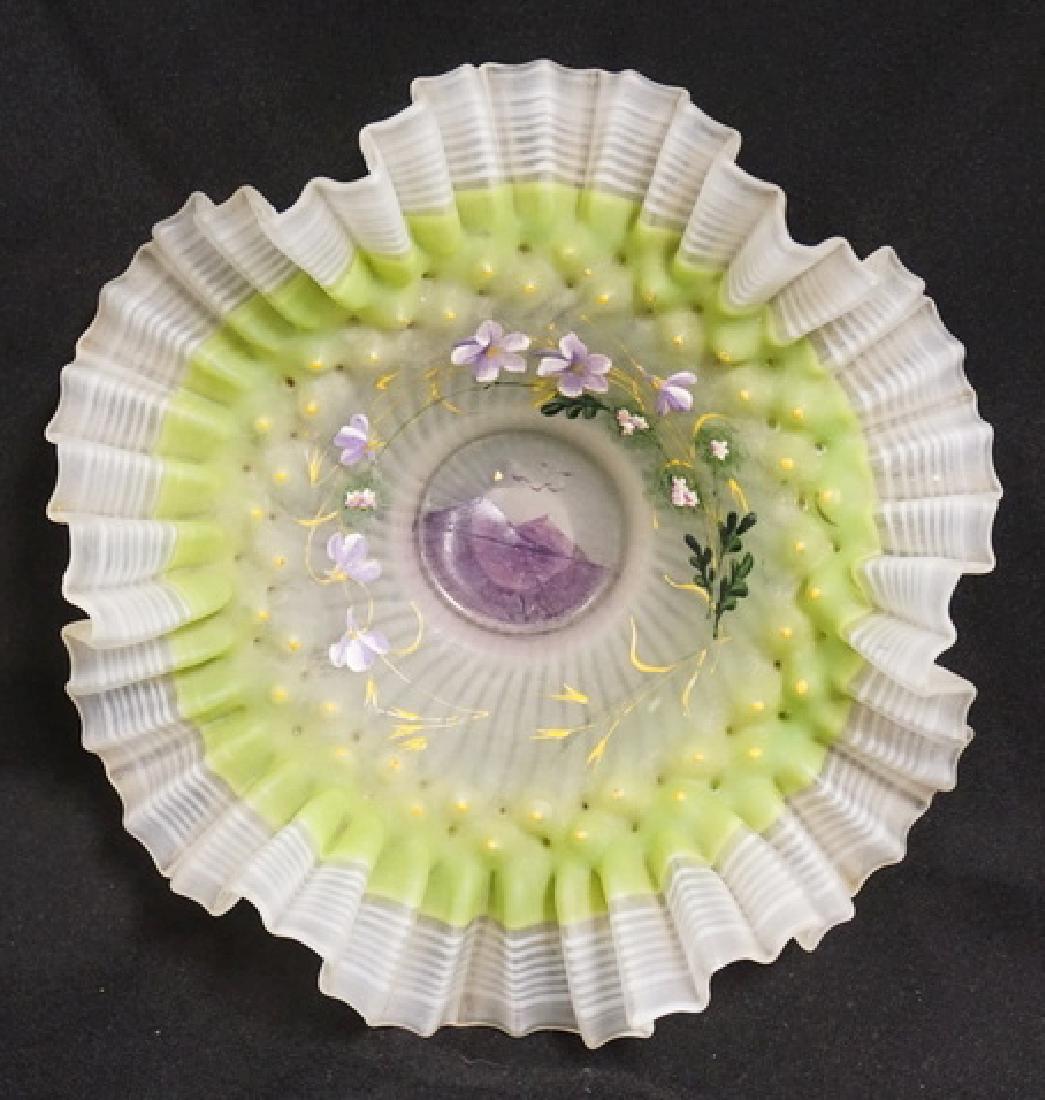 VICTORIAN ART GLASS BRIDES BASKET. RIBBED AND RUFFLED (1 of 3)