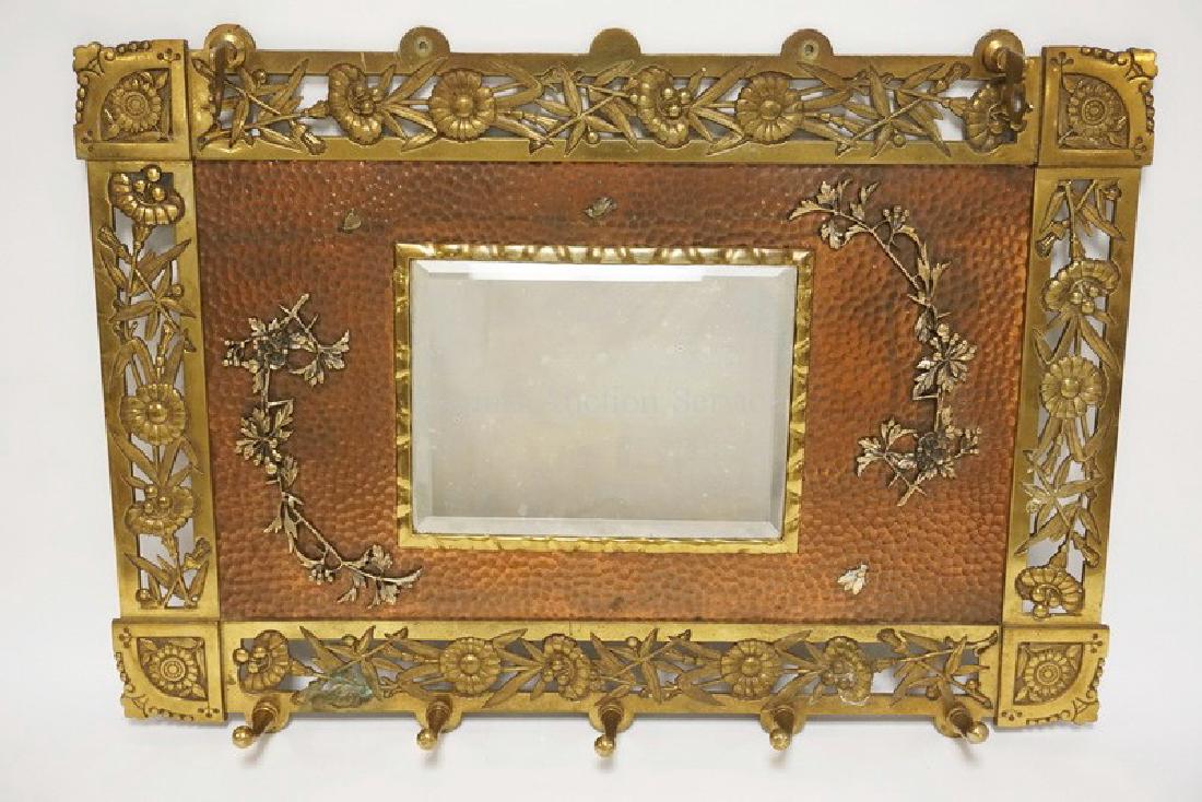 JAPANESE MIXED METALS HAT & COAT RACK WITH MIRROR. (1 of 5)