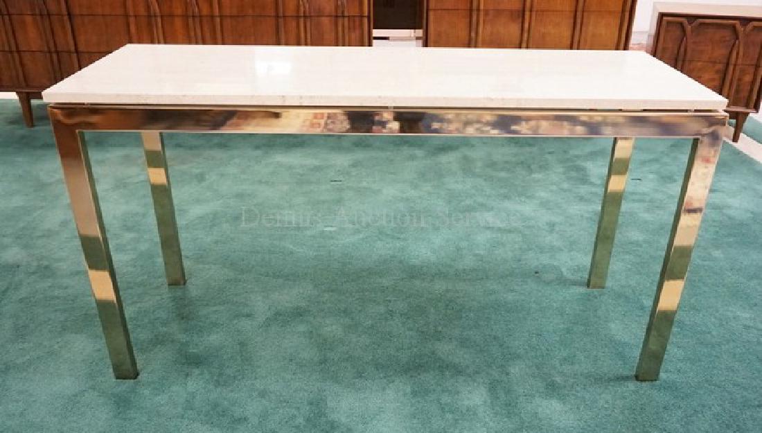 MODERN CONSOLE TABLE. GOLD TONED CHROME WITH A MARBLE (1 of 2)