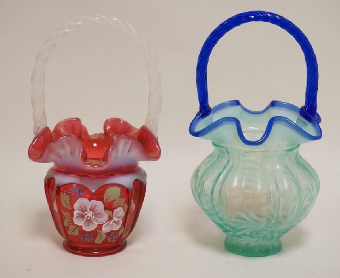 2 FENTON ART GLASS BASKETS. ONE HAND PAINTED WITH (1 of 3)