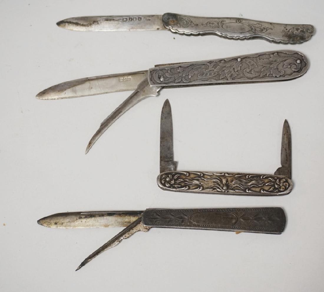 LOT OF 4 EARLY STERLING SILVER FRUIT KNIVES. 3.22 TROY (1 of 3)