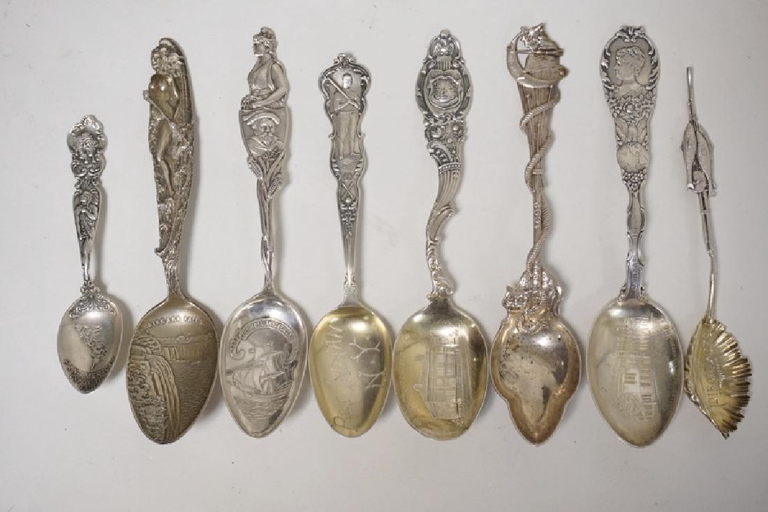 LOT OF 8 ANTIQUE STERLING SILVER SOUVENIR SPOONS. (1 of 3)