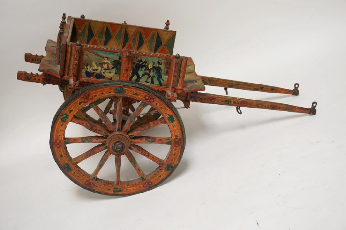 HAND PAINTED DIMINUTIVE/TOY SICILIAN CART WITH IRON (1 of 8)
