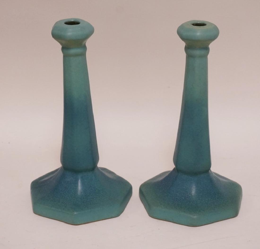 PAIR OF VAN BRIGGLE ART POTTERY CANDLESTICKS IN (1 of 2)