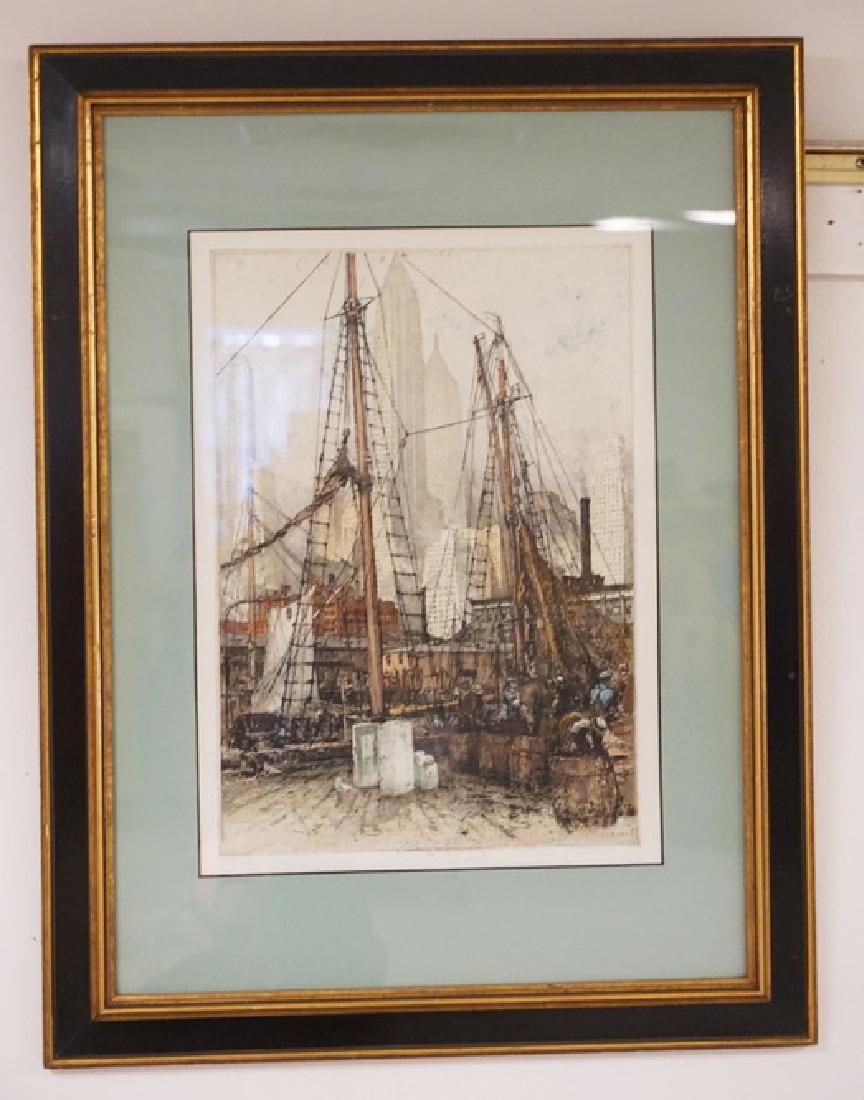 LUIGI KASIMIR PENCIL SIGNED PRINT OF A DOCK SCENE. 12 (1 of 3)