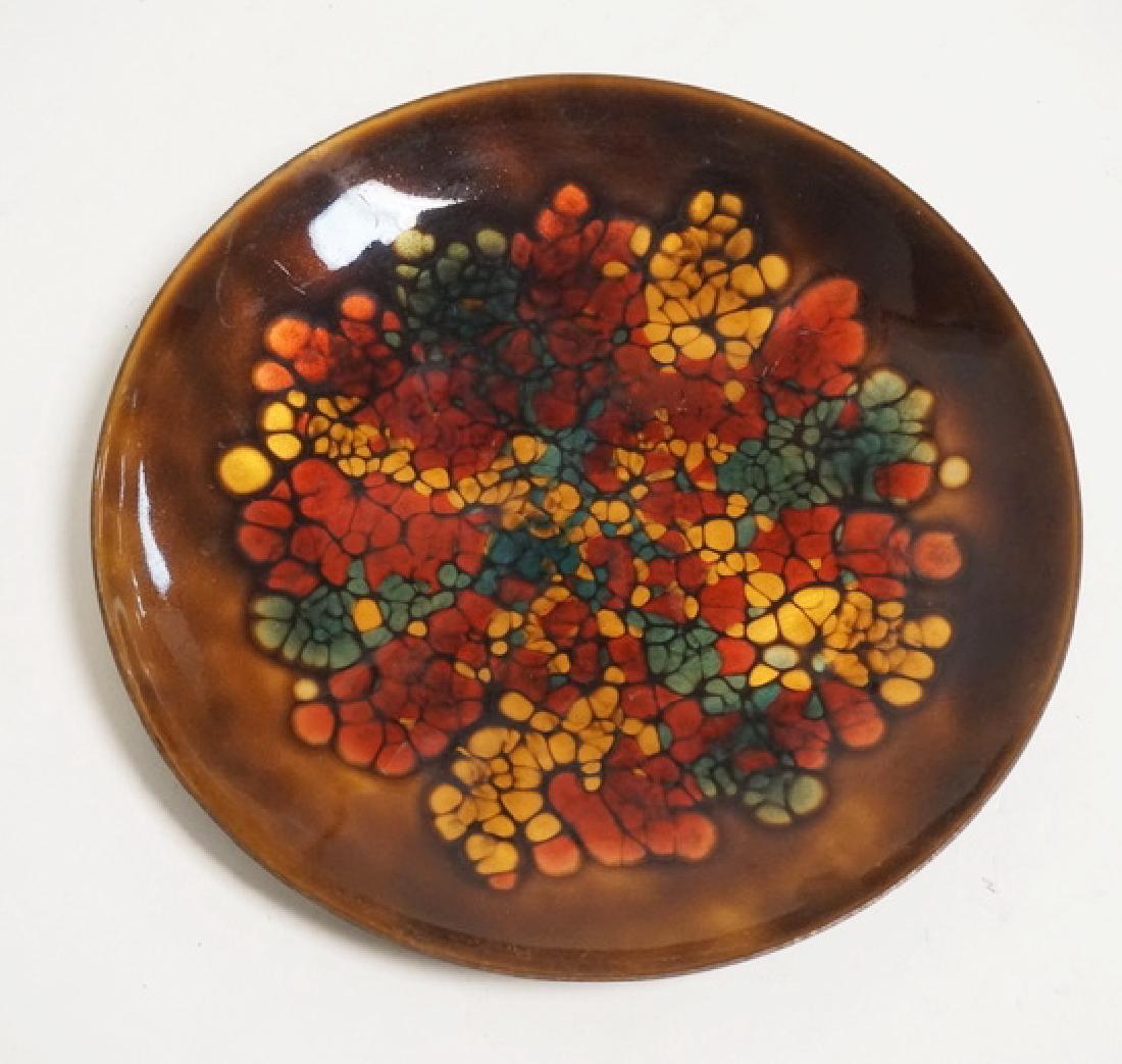 MCM ENAMELED COPPER PLATE. SIGNED ON THE BACK. 8 3/8 (1 of 2)