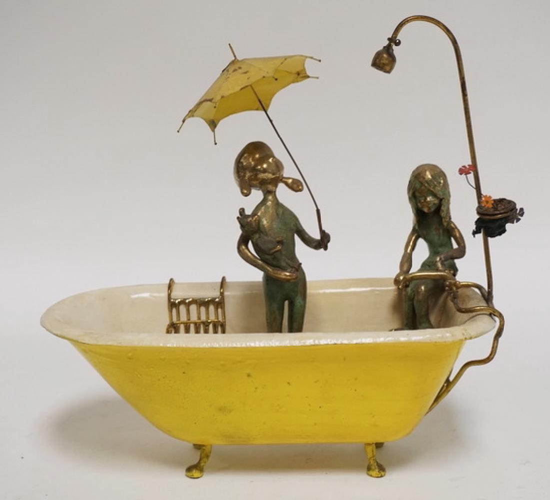 METAL SCUPLTURE OF 2 GIRLS IN A BATHTUB WITH AN (1 of 2)