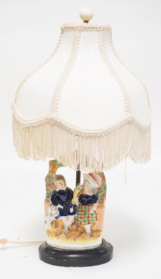 STAFFORDSHIRE FIGURE MOUNTED AS A LAMP. 19 1/4 INCHES (1 of 3)