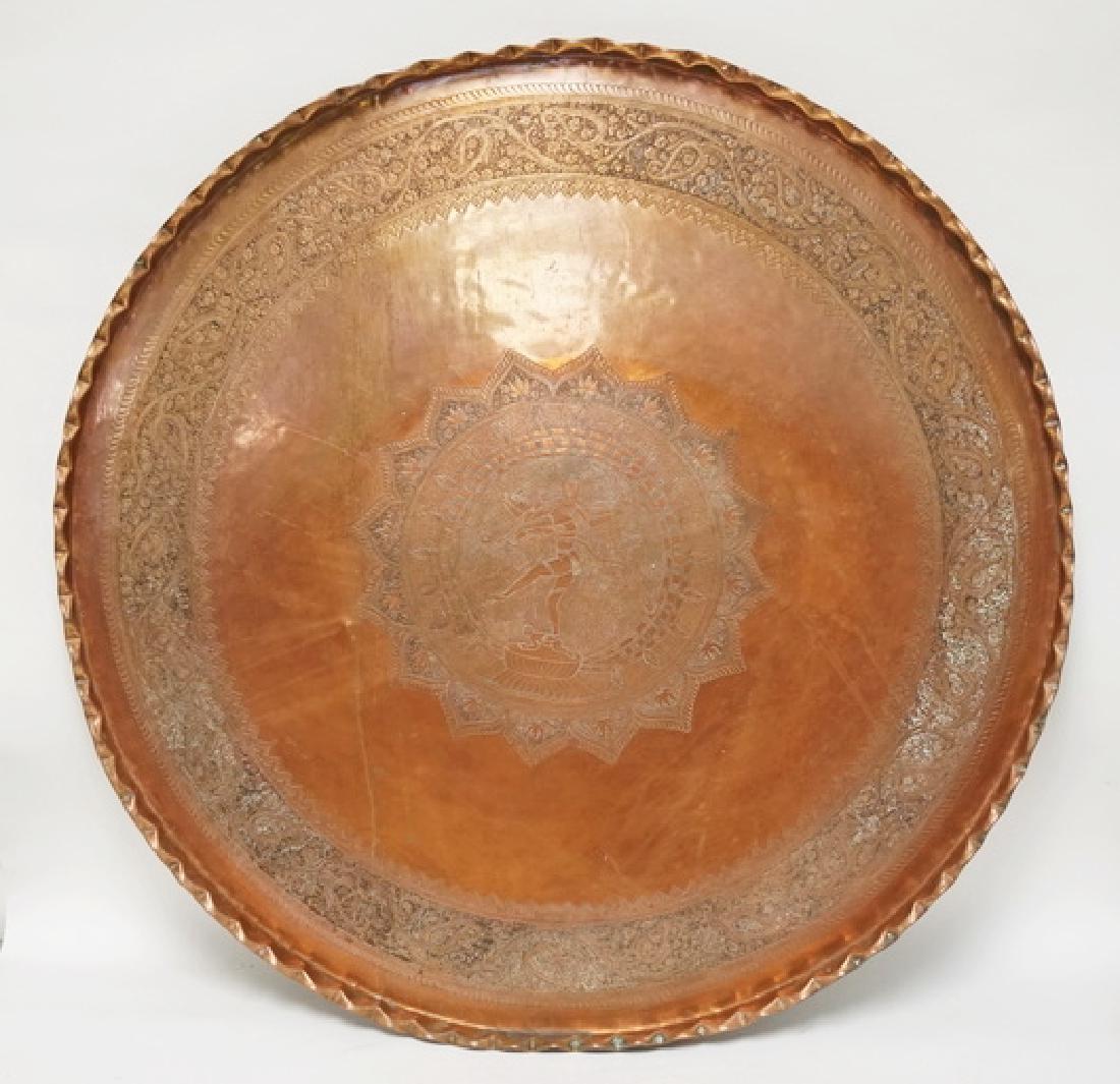 VERY LARGE HAND TOOLED COPPER TRAY MEASURING 40 1/2 (1 of 3)