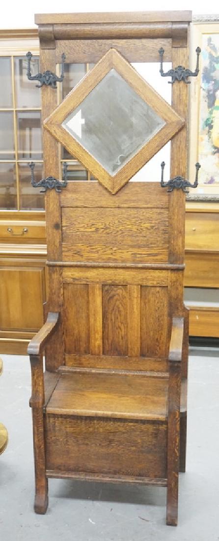 OAK HALL SET WITH COAT HOOKS AND A BEVELED MIRROR. 74 (1 of 1)