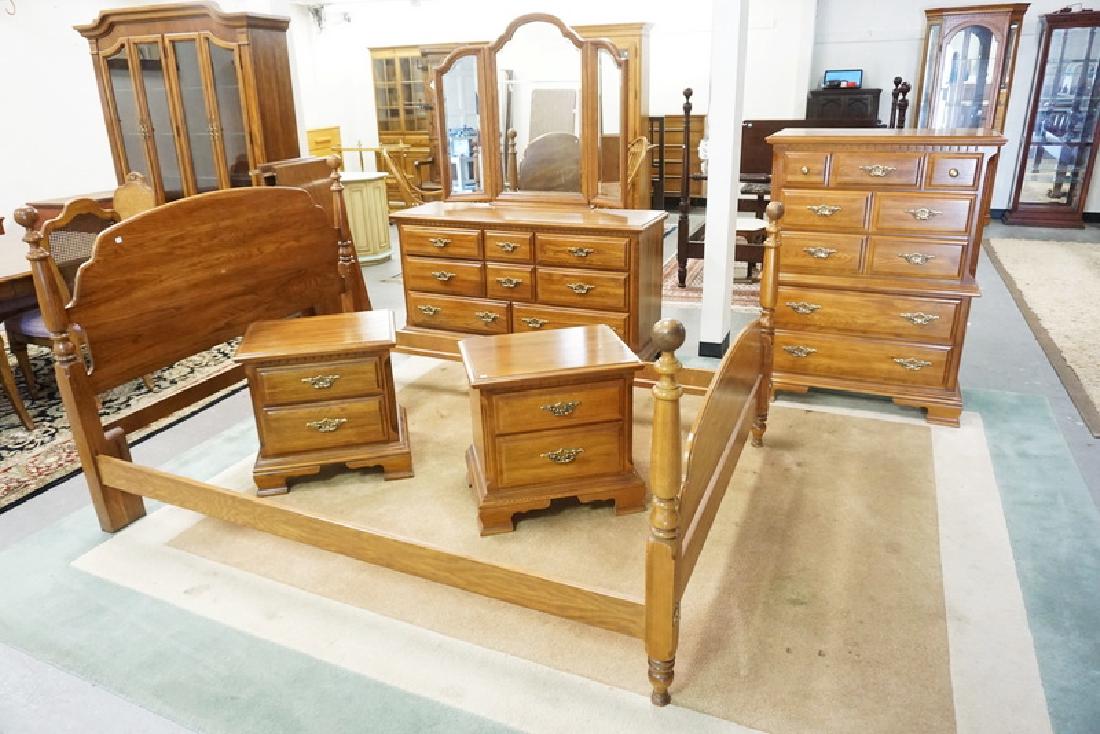 5 PIECE OAK BEDROOM SET. LOW CHEST WITH ,MIRROR, HIGH (1 of 3)