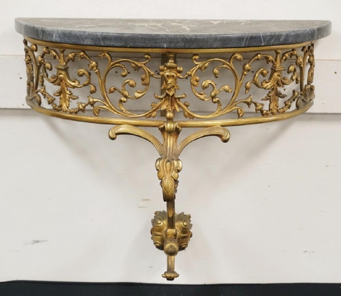 ANTIQUE BRONZE WALL MOUTED DEMILUNE MARBLE TOP CONSOLE (1 of 2)
