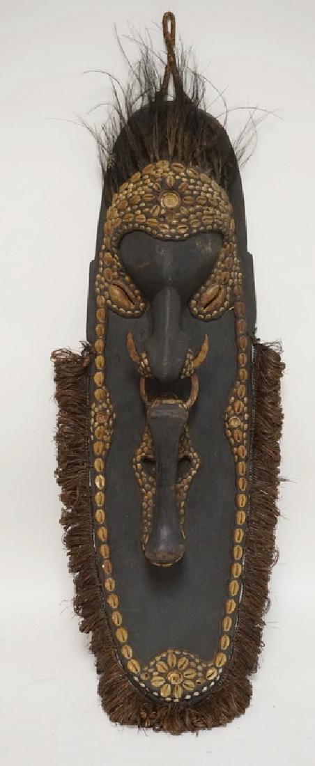 LARGE CARVED WOOD AFRICAN TRIBAL MASK DECORATED WITH (1 of 2)