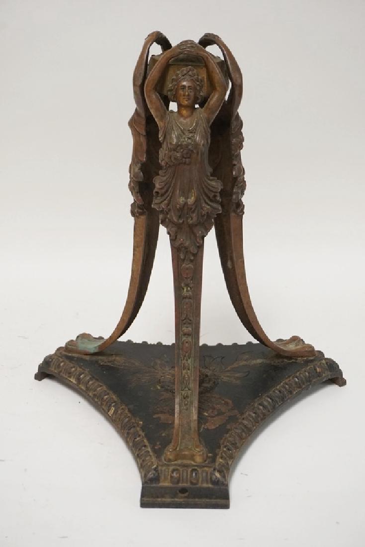 ANTIQUE CAST IRON AND BRONZE LAMP BASE WITH 3 FIUGRAL (1 of 4)