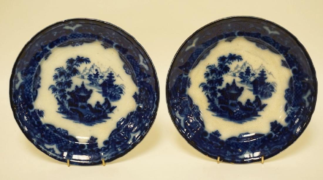 PAIR OF T.J.&J. MAYER *FORMOSA*FLOW BLUE PLATES. 9 3/4 (1 of 3)