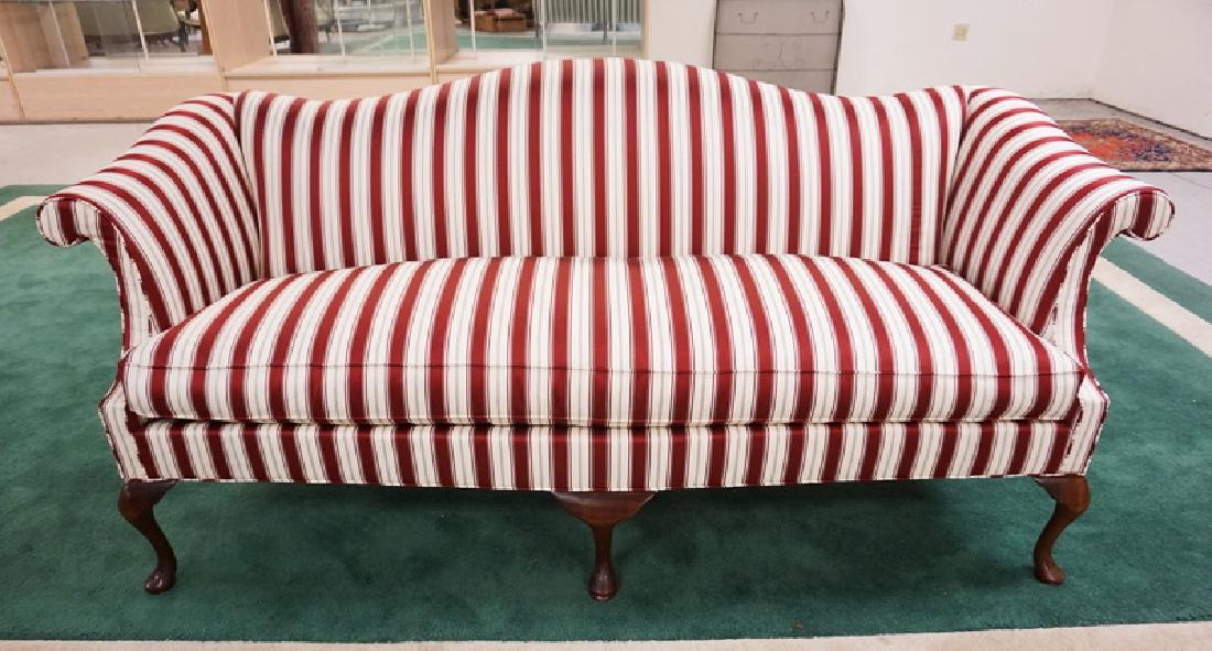 HICKORY CHAIR COMPANY UPHOLSTERED SOFA IN BURGUNDY AND (1 of 3)