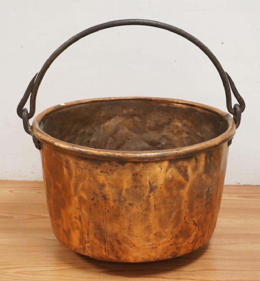 LARGE APPLE BUTTER COPPER KETTLE WITH A WROUGHT IRON (1 of 1)