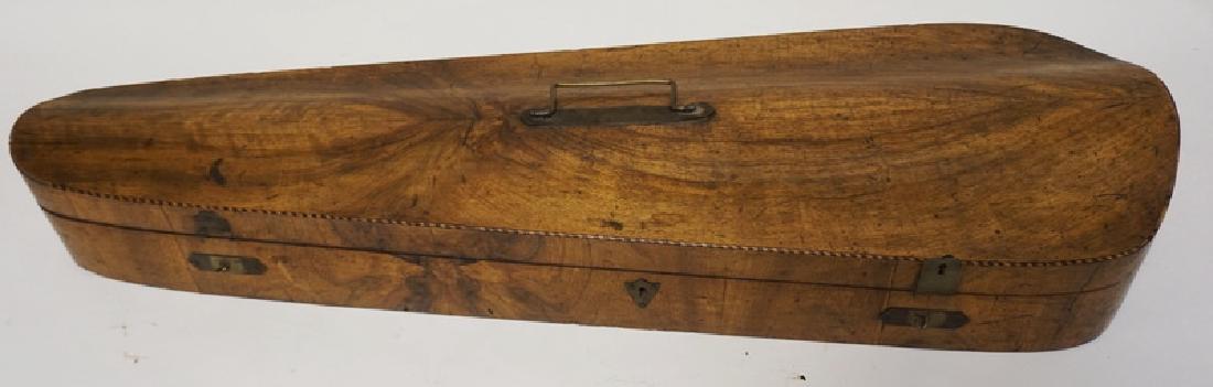 ANTIQUE FIDDLE CASE IN FIGURED VENEERS. LABEL OF: ANTIQUE FIDDLE CASE IN FIGURED VENEERS. LABEL OF CHARLES DUMMIG, PHILADELPHIA.