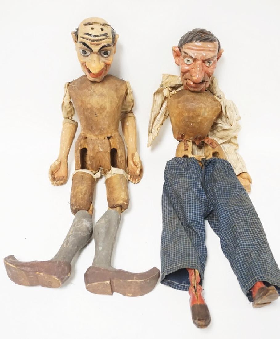 PAIR OF 2 CARVED WOOD AND PAINTED MARIONETTES. APPROX (1 of 2)