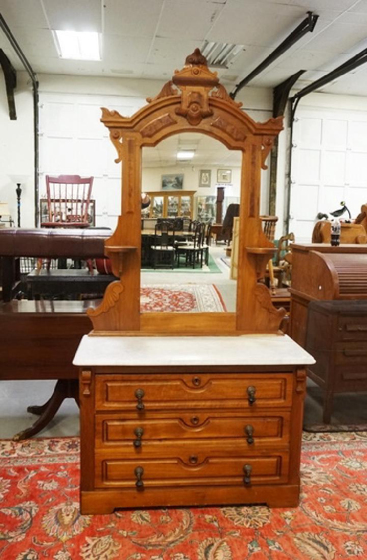 VICTORIAN MARBLE TOP CHEST OF DRAWERS W/MIRROR. 82 (1 of 1)