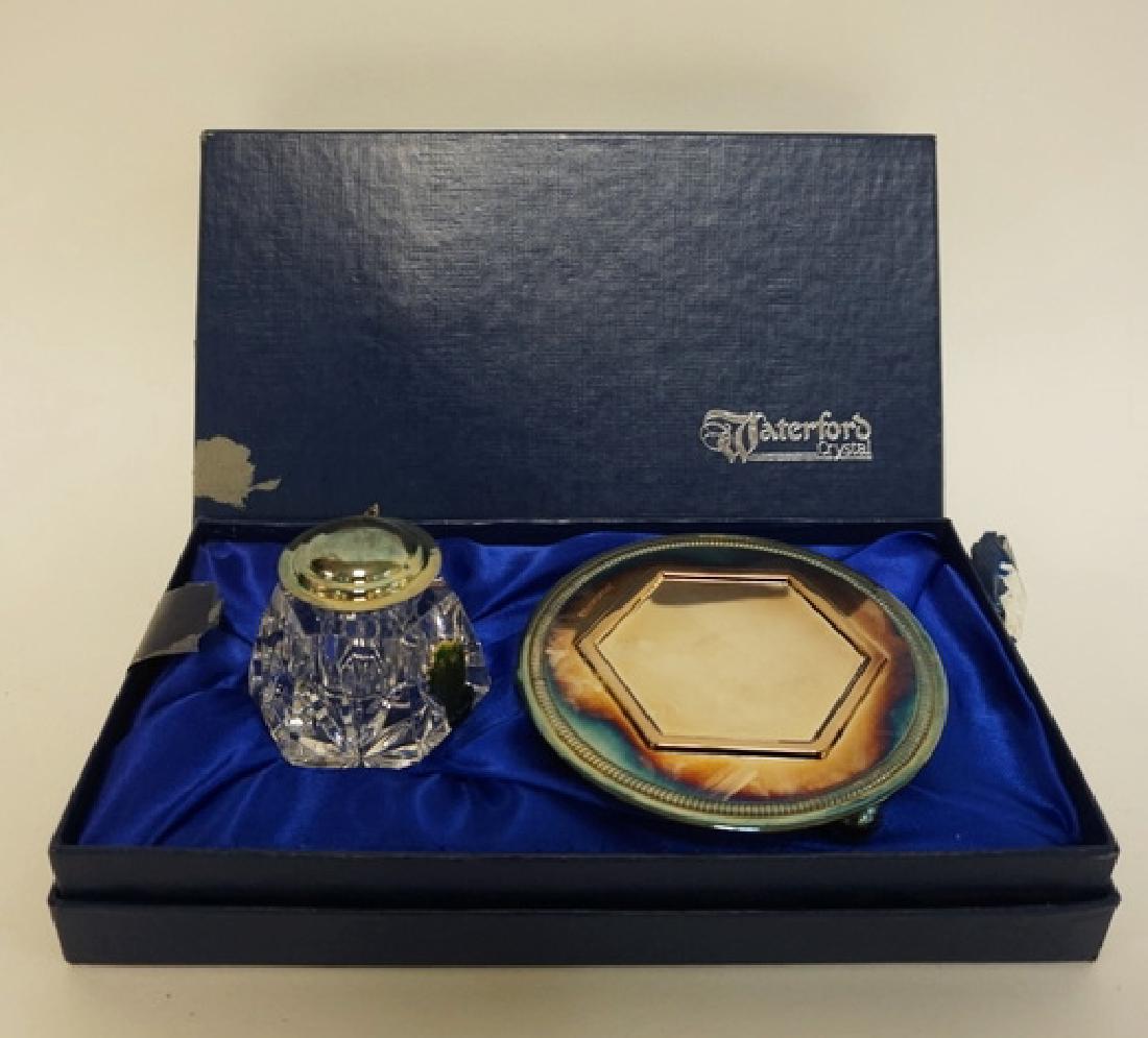 WATERFORD CRYSTAL INKWELL AND SILVER PLATED STAND IN (1 of 3)