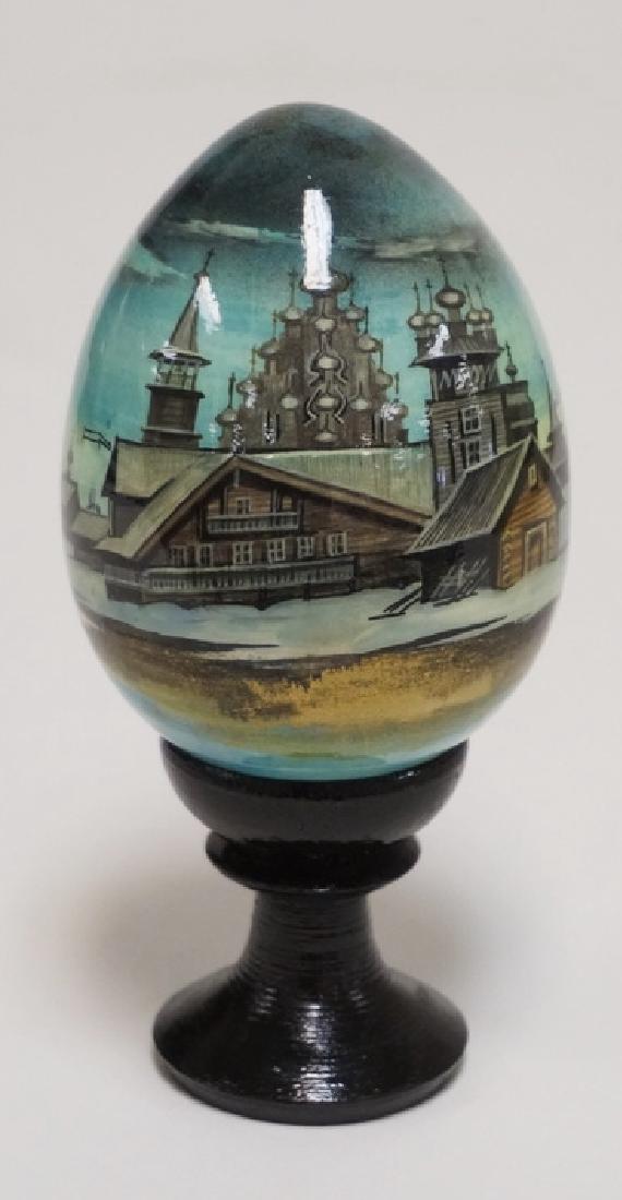 RUSSIAN HAND PAINTED AND LACQUERED EGG ON A TURNED (1 of 3)