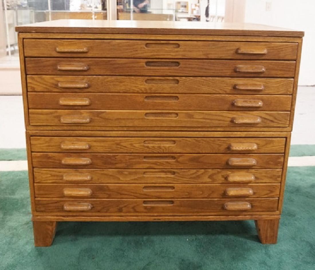 OAK MAP CABINET WITH 10 DRAWERS. 41 INCHES WIDE. 35 1/2 (1 of 2)