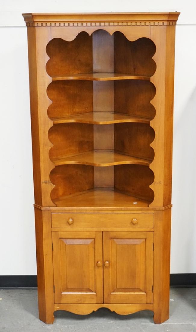 PINE CORNER CUPBOARD WITH A SCROLL CUT OPENING, (1 of 1)